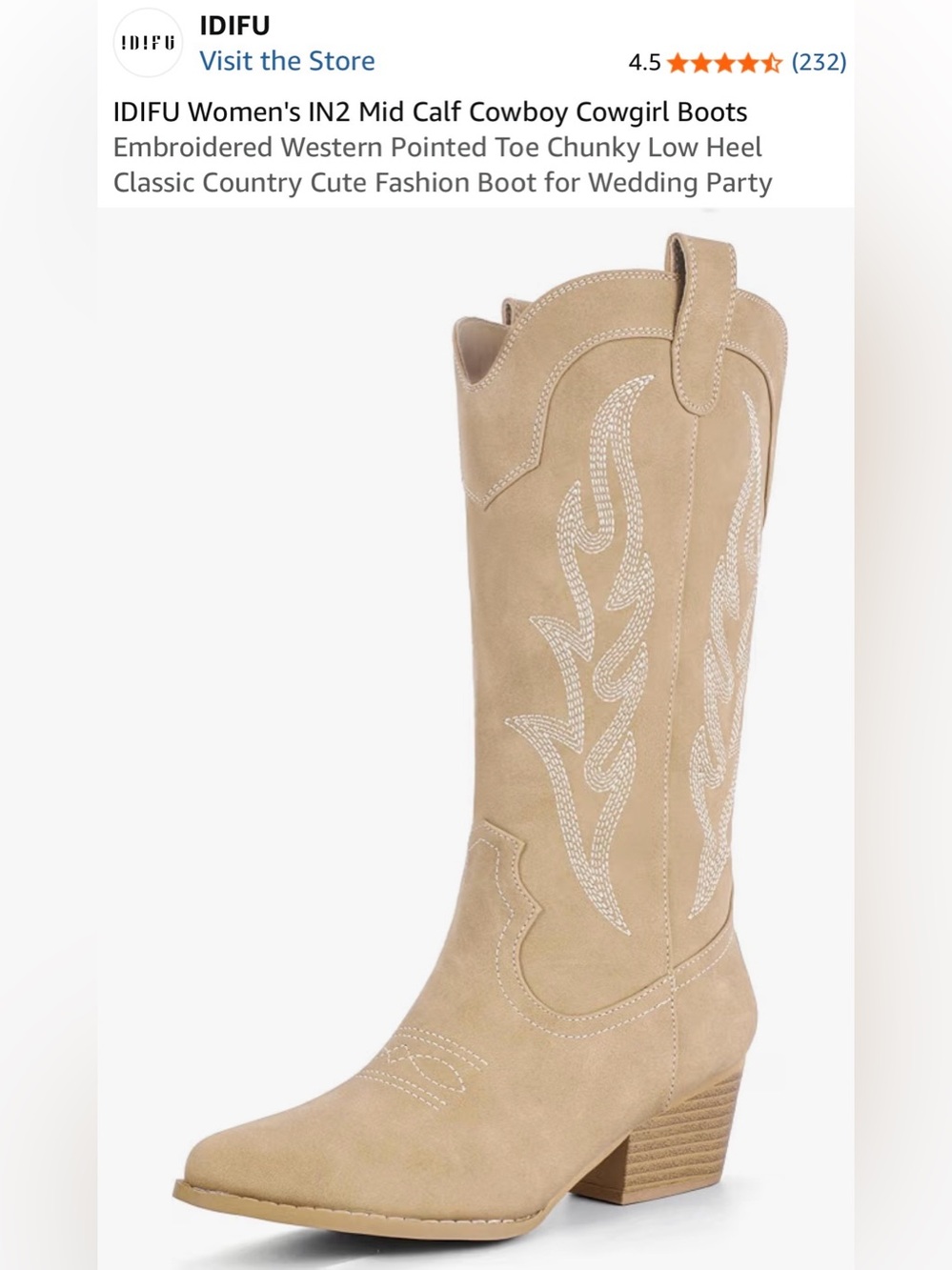NWT IDIFU Beige Embroidered IN2 Mid-Calf Cowgirl Boots Color: Tan Size: 10